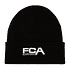 FCA-Beanie Schwarz mit Umschlag. Auf dem Umschlag ist der weiße Schriftzug 'FCA' gestickt (1)
