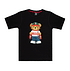 Vorderansicht des FCA-Kinder Shirt Teddy in Schwarz mit ein Teddybär auf der Brust. (1)